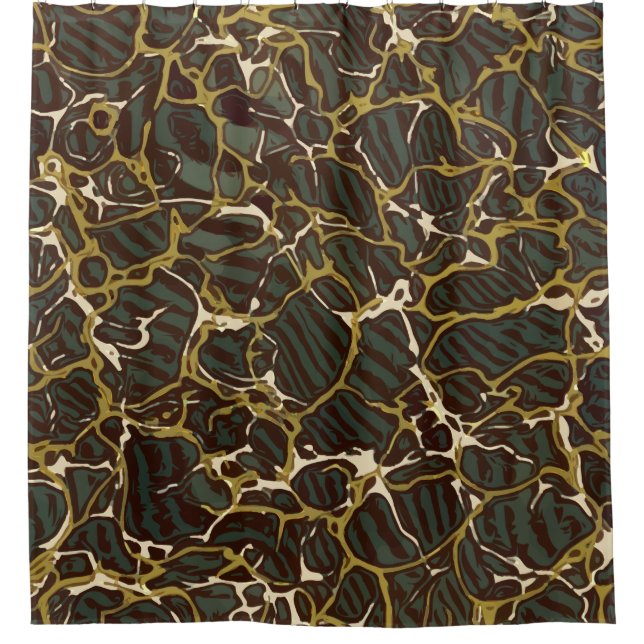 Green Gold Marble Pattern Shower Curtain (Front)