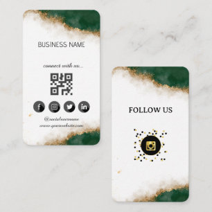 Green-Gold Marble- Social Media QR Code    Business Card