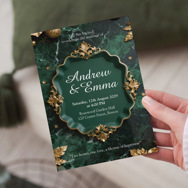 Green Gold Marble Wedding Invitation (Creator Uploaded)