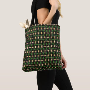 GREEN & GOLD MARDI GRAS DIAMOND PATTERNS TOTE BAG