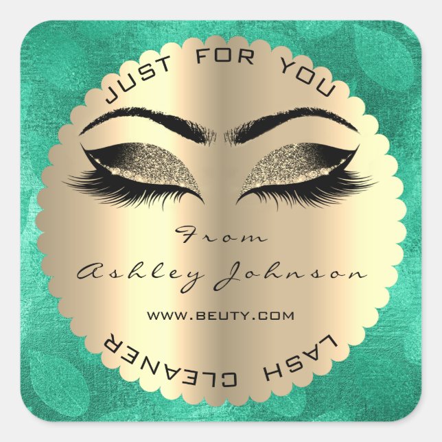 Green Gold Metallic Glitter Lash Cleaner Square Square Sticker (Front)