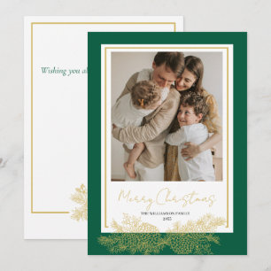 Green Gold Modern Elegant Family Photo Christmas Holiday Card
