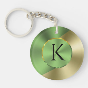 Green & Gold Modern Metallic Geometric design Keychain