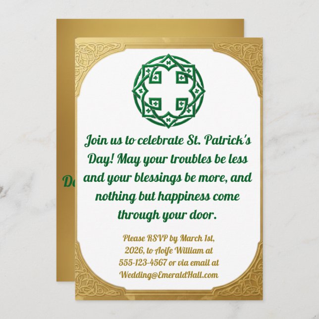 Green Gold Modern  St. Patricks Day Invitation  (Devant / Derrière)