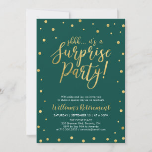 Green & Gold   Modern Surprise Retirement Party Invitation