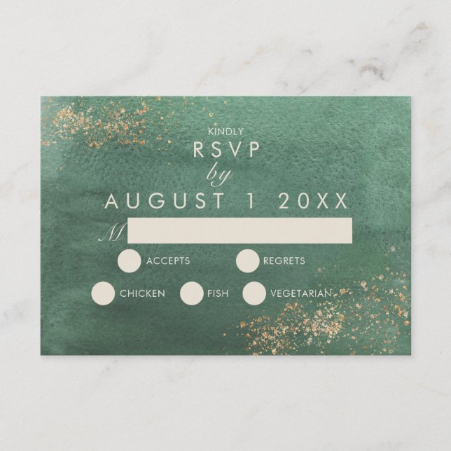 Green & Gold Modern Watercolor Wedding RSVP Enclosure Card (Front)