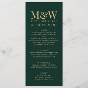 Green Gold Monogram Wedding Menu
