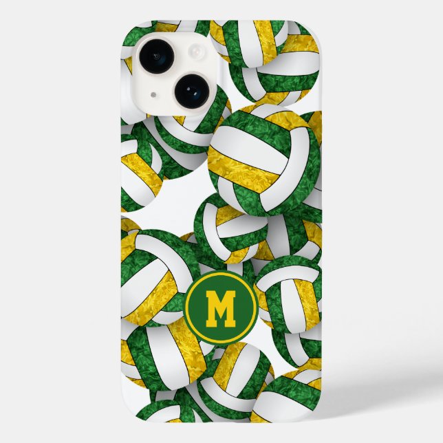Green gold monogrammed girly volleyballs pattern  Case-Mate iPhone case (Back)