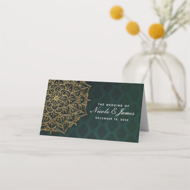 Green & Gold Moroccan Arabian Nights Table Number Place Card (Front)