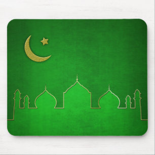 Green Gold Mosque Moon Star Mouse Pad