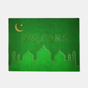 Green Gold Mosque Moon Star - Welcome Door Mat