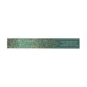 Green & Gold Ornate Happy Holidays Wrap Around Label