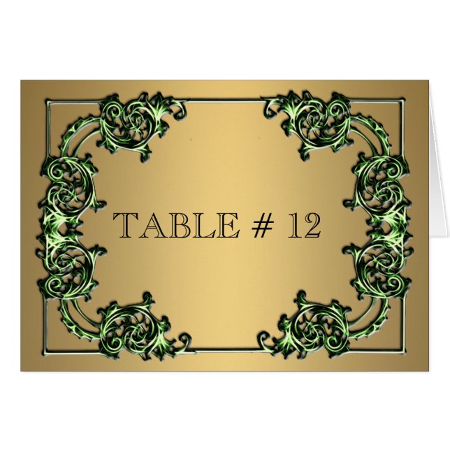 Green gold ornate table number wedding event (Front Horizontal)