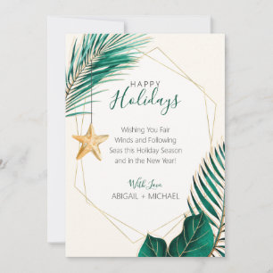 Green & Gold Palm Tree Tropical Beach Christmas  Holiday Card