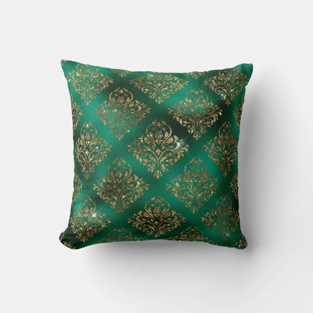 Green Gold Pattern Christmas Holidays Throw Pillow (Front)