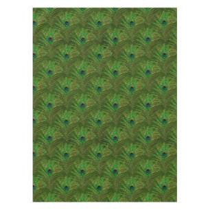 Green Gold Peacock Feathers Tablecloth