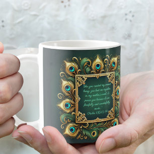 Green Gold Peacock Frame Customizable  Coffee Mug