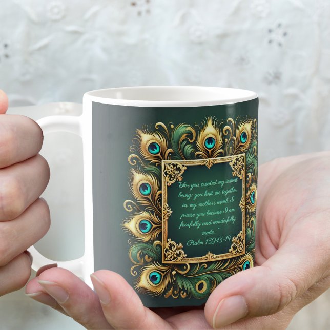 Green Gold Peacock Frame Customizable  Coffee Mug (Creator Uploaded)