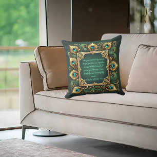 Green Gold Peacock Frame Customizable Throw Pillow