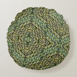 Green / Gold Peacock Saddle Feathers Throw Pillow 