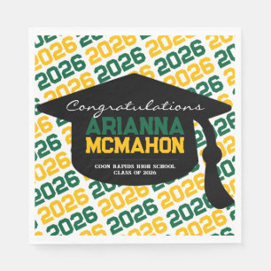 Green & Gold Personalized Graduation Cap Paper Napkin