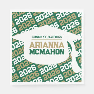Green & Gold Personalized Graduation Cap Paper Napkin