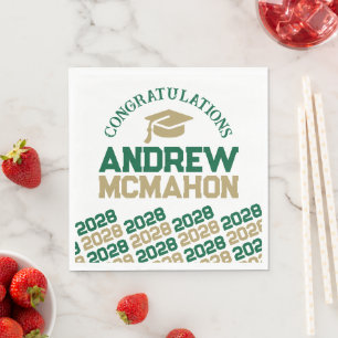 Green & Gold Personalized Graduation Party Paper Napkin