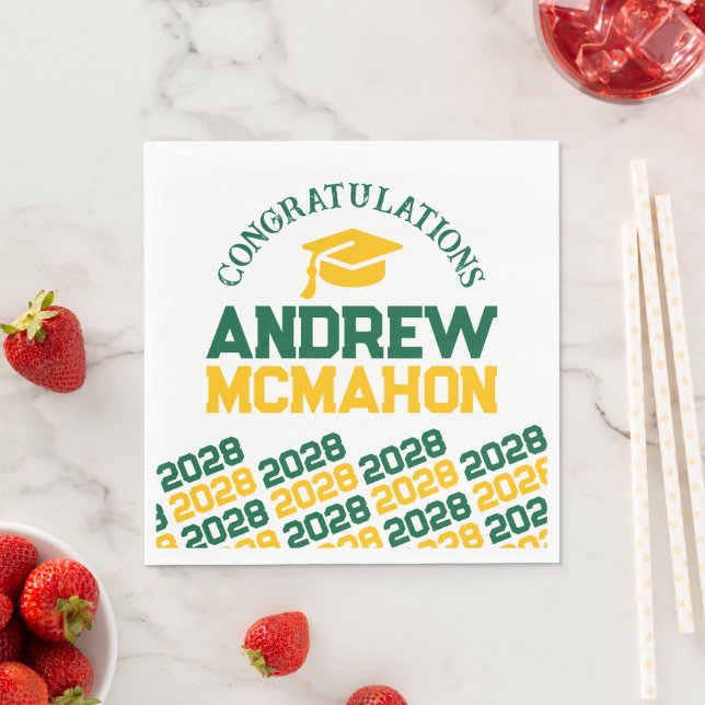 Green & Gold Personalized Graduation Party Paper Napkin (Insitu)
