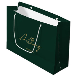 Green & Gold Personalized Wedding Party Name Large Gift Bag