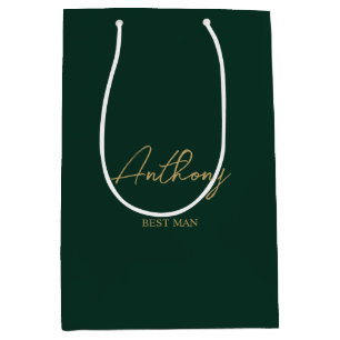 Green & Gold Personalized Wedding Party Name Medium Gift Bag