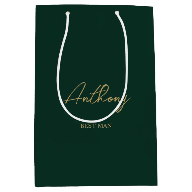 Green & Gold Personalized Wedding Party Name Medium Gift Bag (Front)