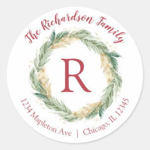 Green gold pine Christmas return address labels