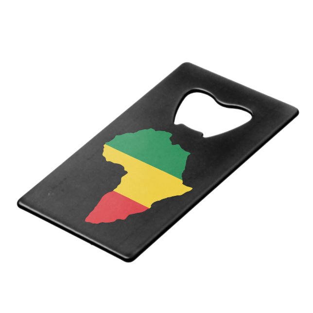 Green, Gold & Red Africa Flag Credit Card Bottle Opener (Front Angled)