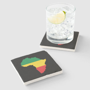 Green, Gold & Red Africa Flag Stone Coaster
