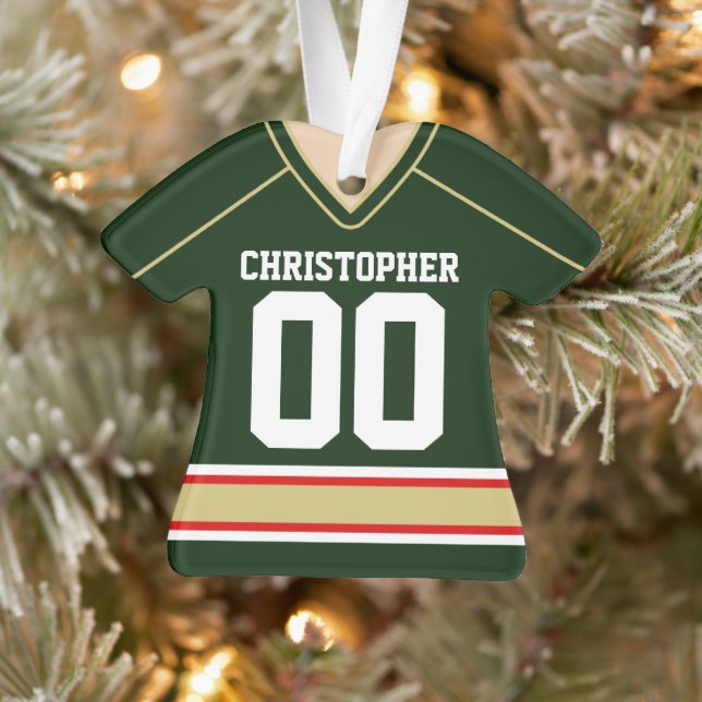 Green/Gold/Red Custom Hockey Jersey Ornament (Tree)