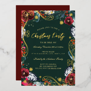 Green Gold Red Floral Swirl Christmas Party 
