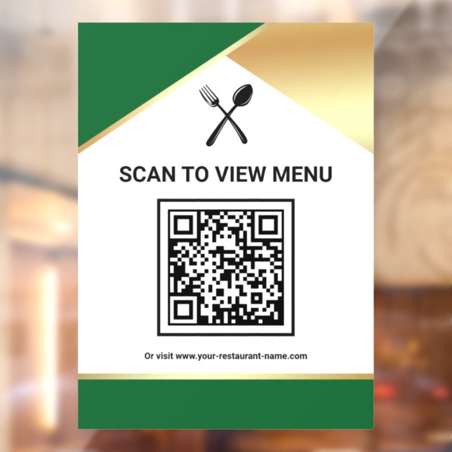 Green Gold Restaurant Digital QR Code Menu Window Cling (Sheet 2)