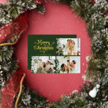Green & Gold Retro Christmas Family Photo Collage