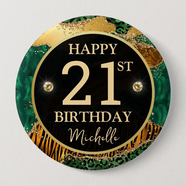 Green Gold Safari Agate Birthday Badge (Devant)