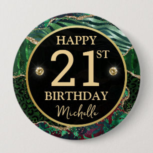 Green Gold Safari Agate Birthday Badge 4 Inch Round Button