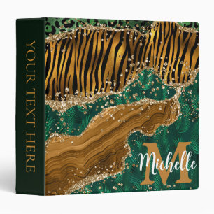 Green & Gold Safari Animal Glitter Agate Monogram Binder