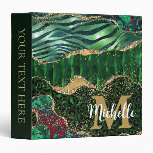 Green & Gold Safari Animal Glitter Agate Monogram Binder