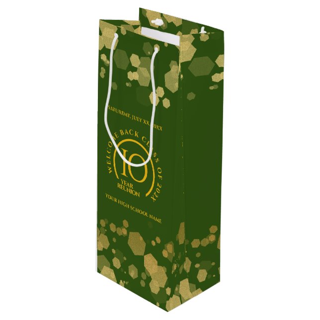 Green & Gold School College Class Reunion Wine Gift Bag (Front Angled)