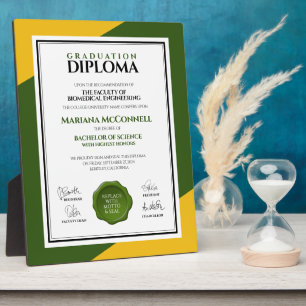 Green Gold School College University Diploma Plaque