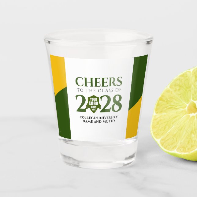 Green Gold School College University Graduation Shot Glass (Front)
