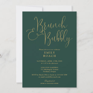 Green Gold Script Brunch Bubbly Bridal Shower Invitation