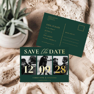 Green Gold Script Wedding Save The Date Photo Foil Invitation Postcard