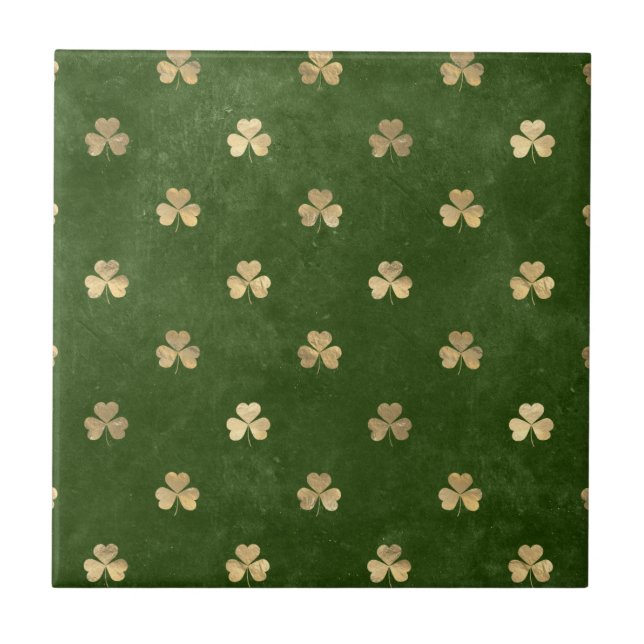 Green & Gold Shamrock Pattern Irish Ceramic Tiles (Front)