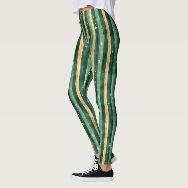 Green Gold Shamrock St. Patrick's Day Leggings (Left)