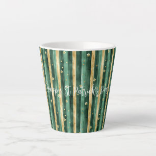 Green Gold Shamrock St. Patrick's Day Stripes Latte Mug